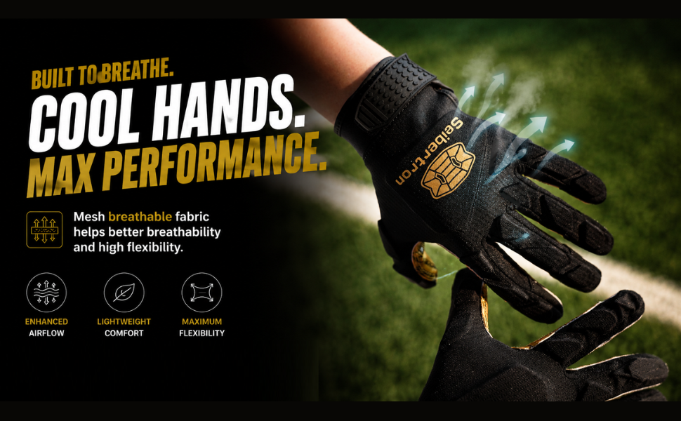 seibertron-gallery:hpirg-hp-series-20260714 | product:8307911884990 | color:all | slot:16 | Seibertron H.P.I.R.G touchscreen football receiver gloves A plus breathable feature banner