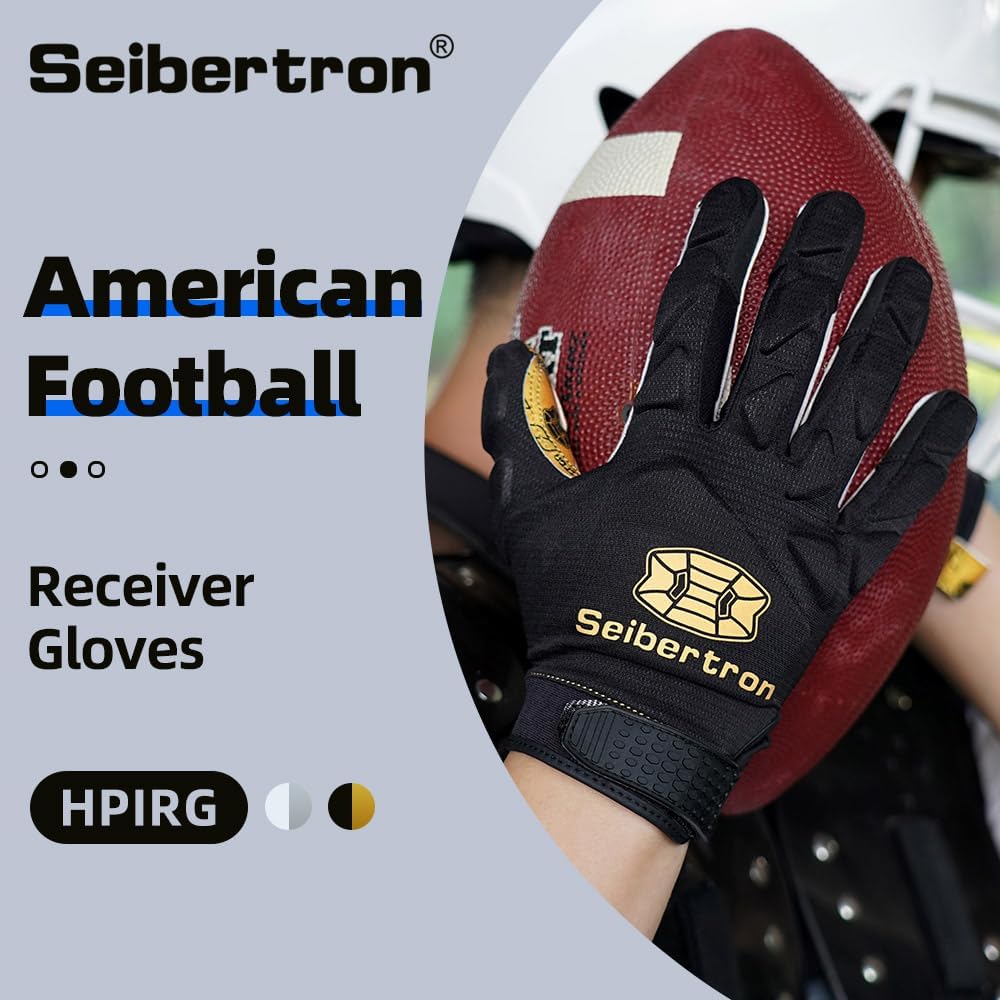 Seibertron H.P.I.R.G Touchscreen Lineman and Football Receiver Gloves, Flexible Breathable Impact Protection Back of Hand Glove Adult and Youth Sizes - SeibertronOutdoors