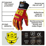seibertron-gallery:hrc5-safety-gloves-20260715 | product:hrc5 | color:Red Yellow | slot:3 | Seibertron HIGH-VIS HRC5 safety gloves TPR impact protection and CE ANSI rating detail image