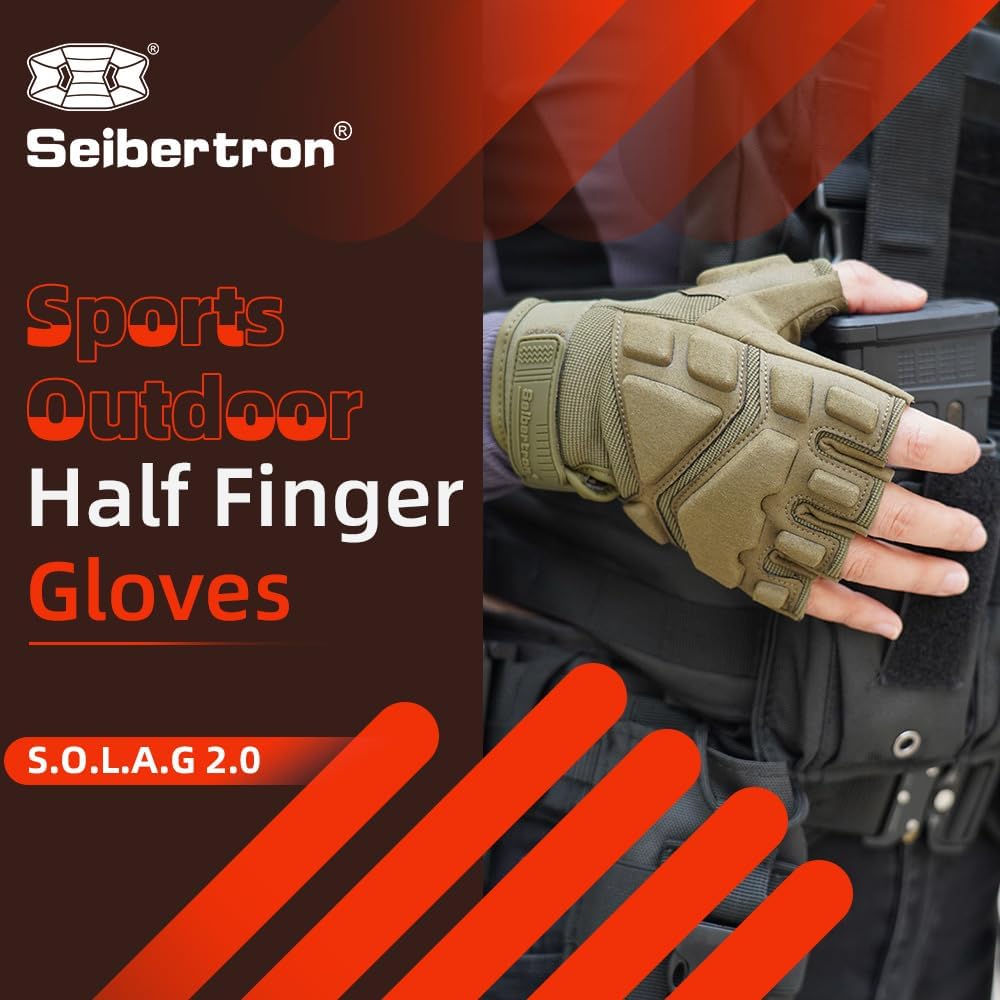 Seibertron Men Or Women XXS to XXL Fingerless/Half Finger S.O.L.A.G 2.0 Sports Outdoor Tactical Gloves - SeibertronSports