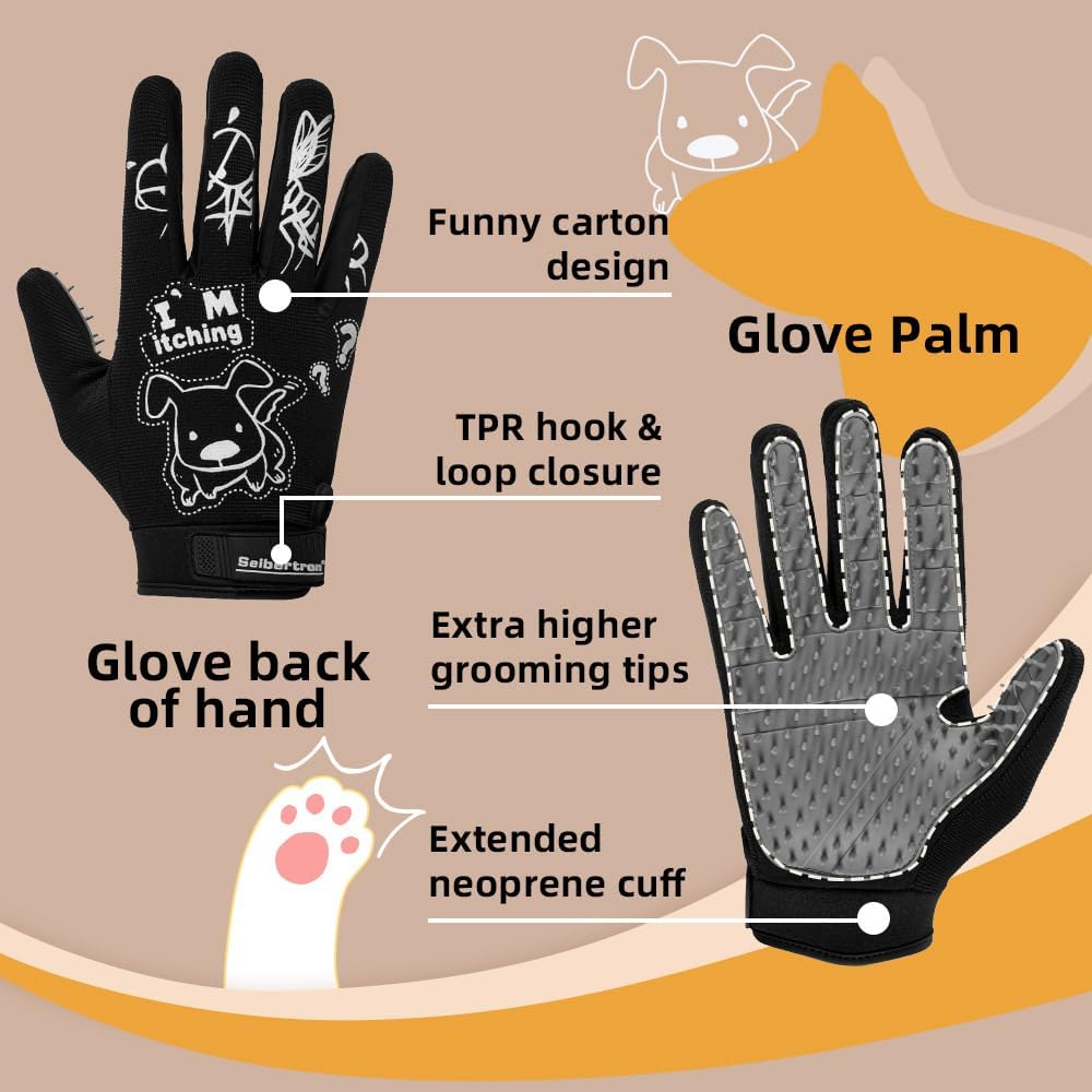 Seibertron Patented P.G.M.G - 1 Pet Hair Remover Grooming Gloves(Not fit Long Hair Dog) - SeibertronPet Products