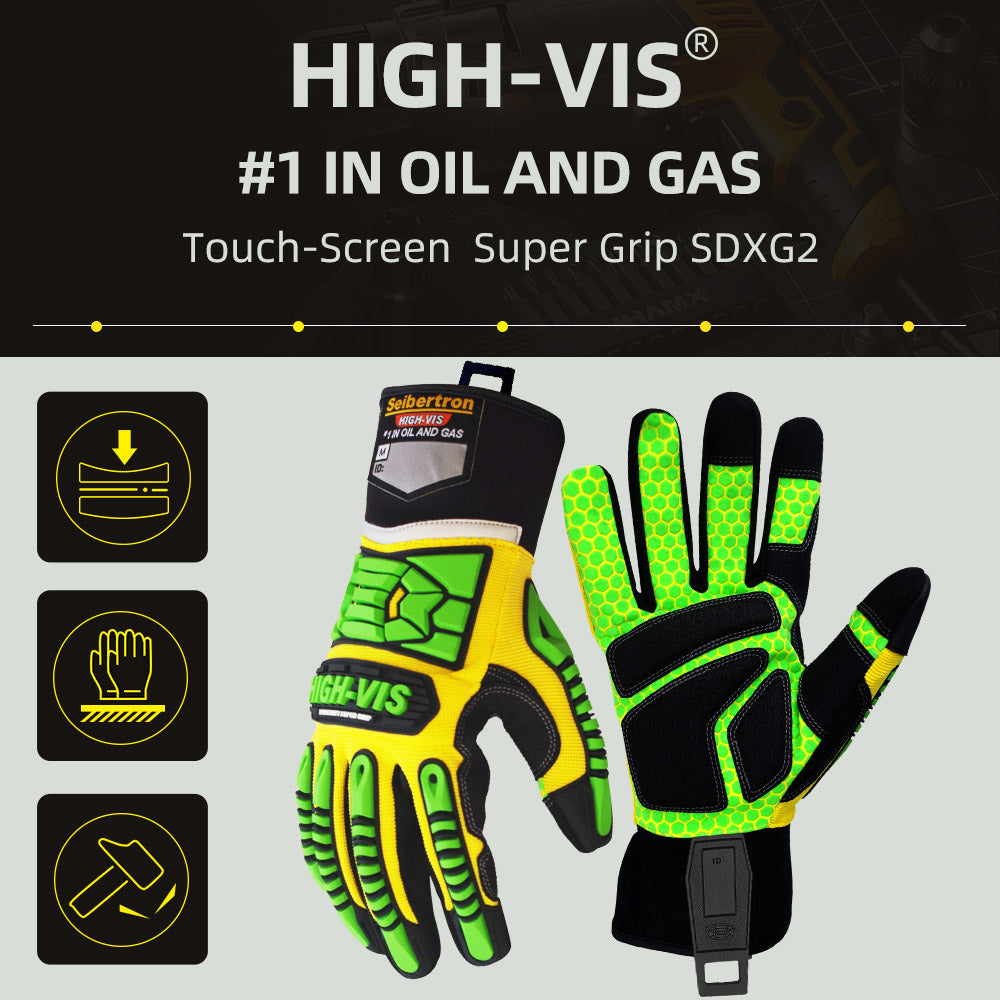 seibertron-gallery:sdxg2-safety-gloves-20260715 | product:sdxg2 | color:Yellow Green | slot:2 | Seibertron HIGH-VIS SDXG2 safety gloves high-vis oil and gas overview image
