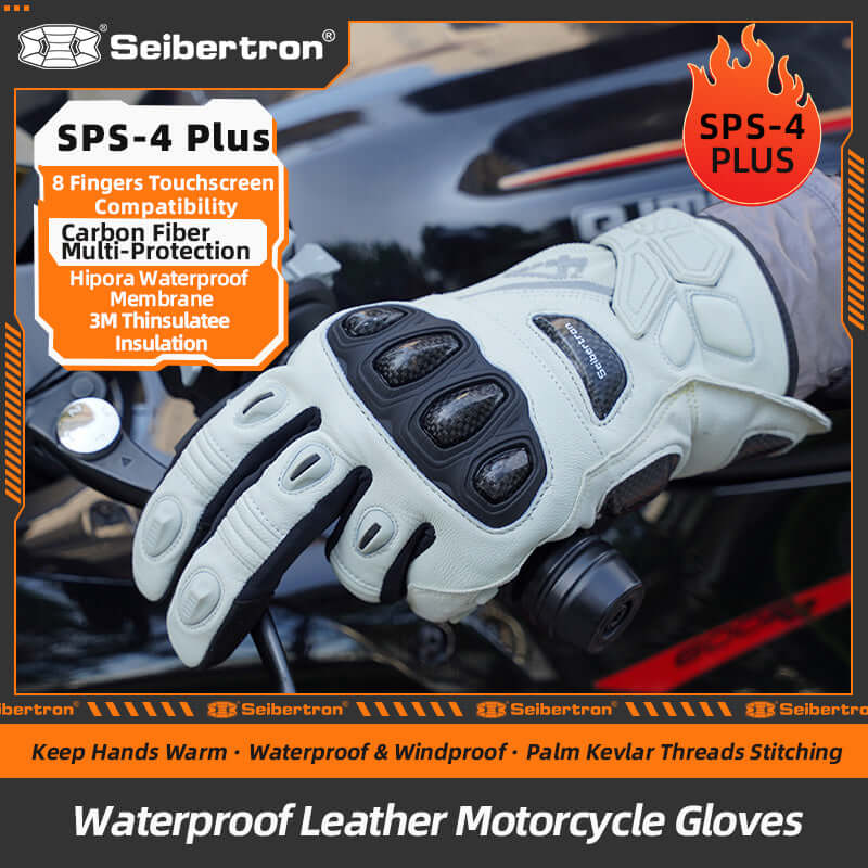 Seibertron SPS - 4 Plus Youth Upgraded Motorcycle Gloves for Snowy Conditions – Motorcycle Gloves with Breathable Lining, Comfortable Motorcycle Gloves for Winter, Carbon Fiber, Waterproof, and Motorcycle Gloves for Low - Light Conditions - Seibertron