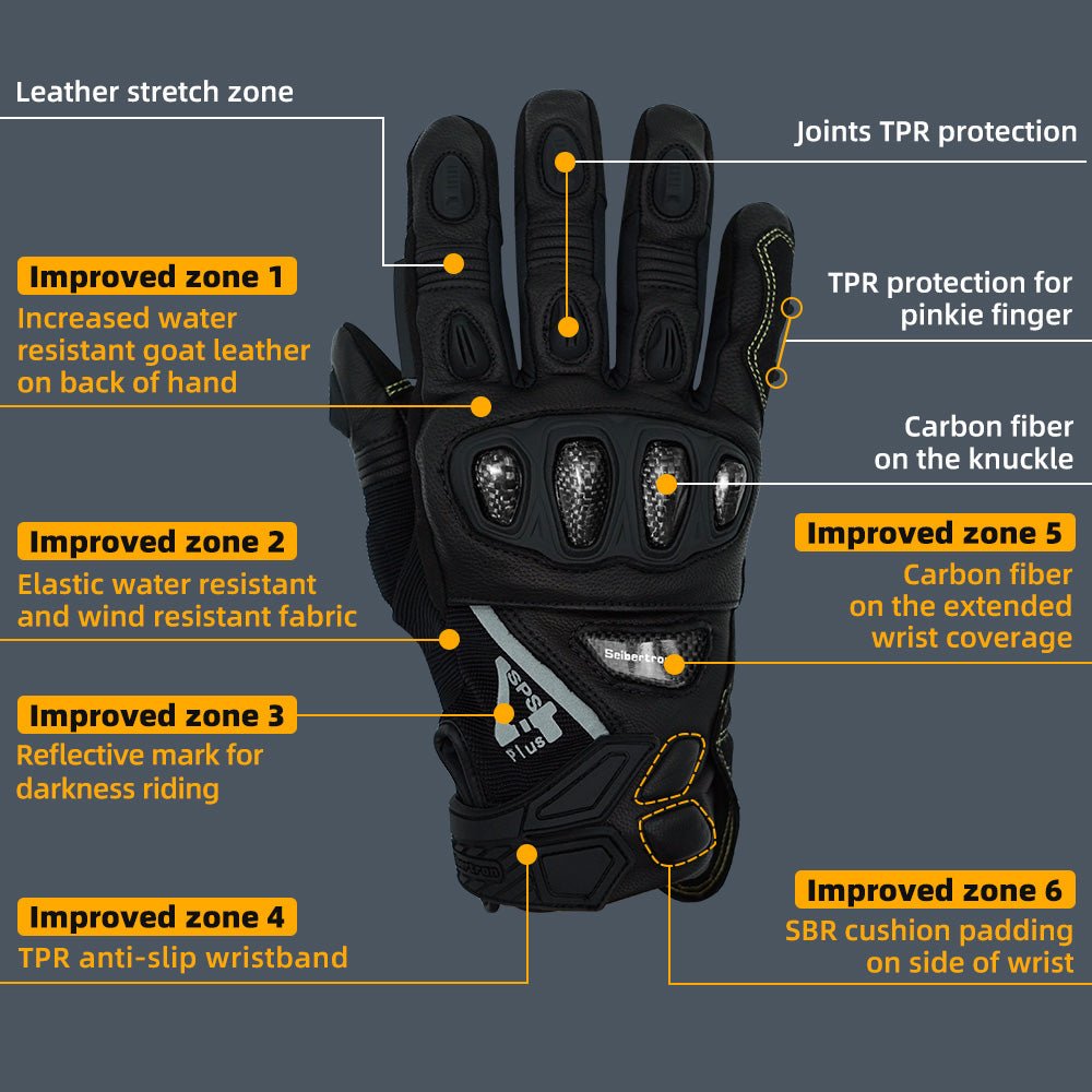 Seibertron SPS - 4 Plus Youth Upgraded Motorcycle Gloves for Snowy Conditions – Motorcycle Gloves with Breathable Lining, Comfortable Motorcycle Gloves for Winter, Carbon Fiber, Waterproof, and Motorcycle Gloves for Low - Light Conditions - Seibertron