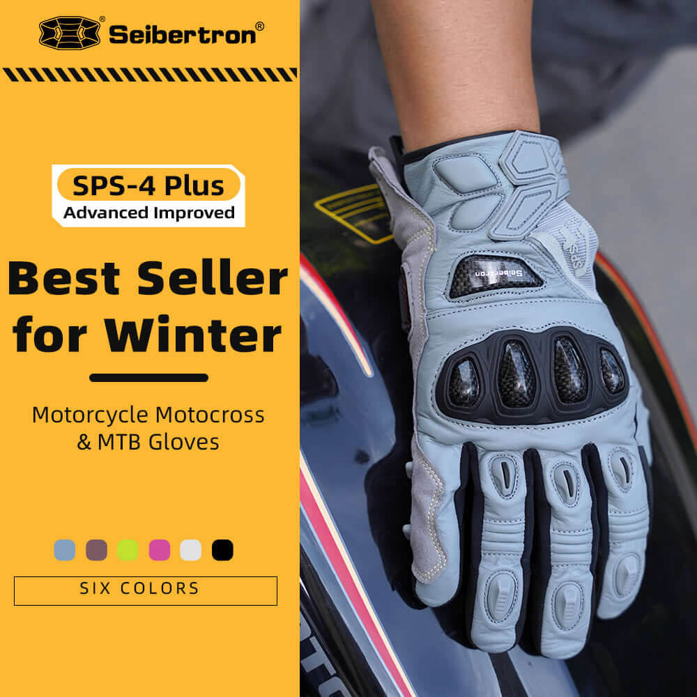 Seibertron SPS - 4 Plus Youth Upgraded Motorcycle Gloves for Snowy Conditions – Motorcycle Gloves with Breathable Lining, Comfortable Motorcycle Gloves for Winter, Carbon Fiber, Waterproof, and Motorcycle Gloves for Low - Light Conditions - Seibertron