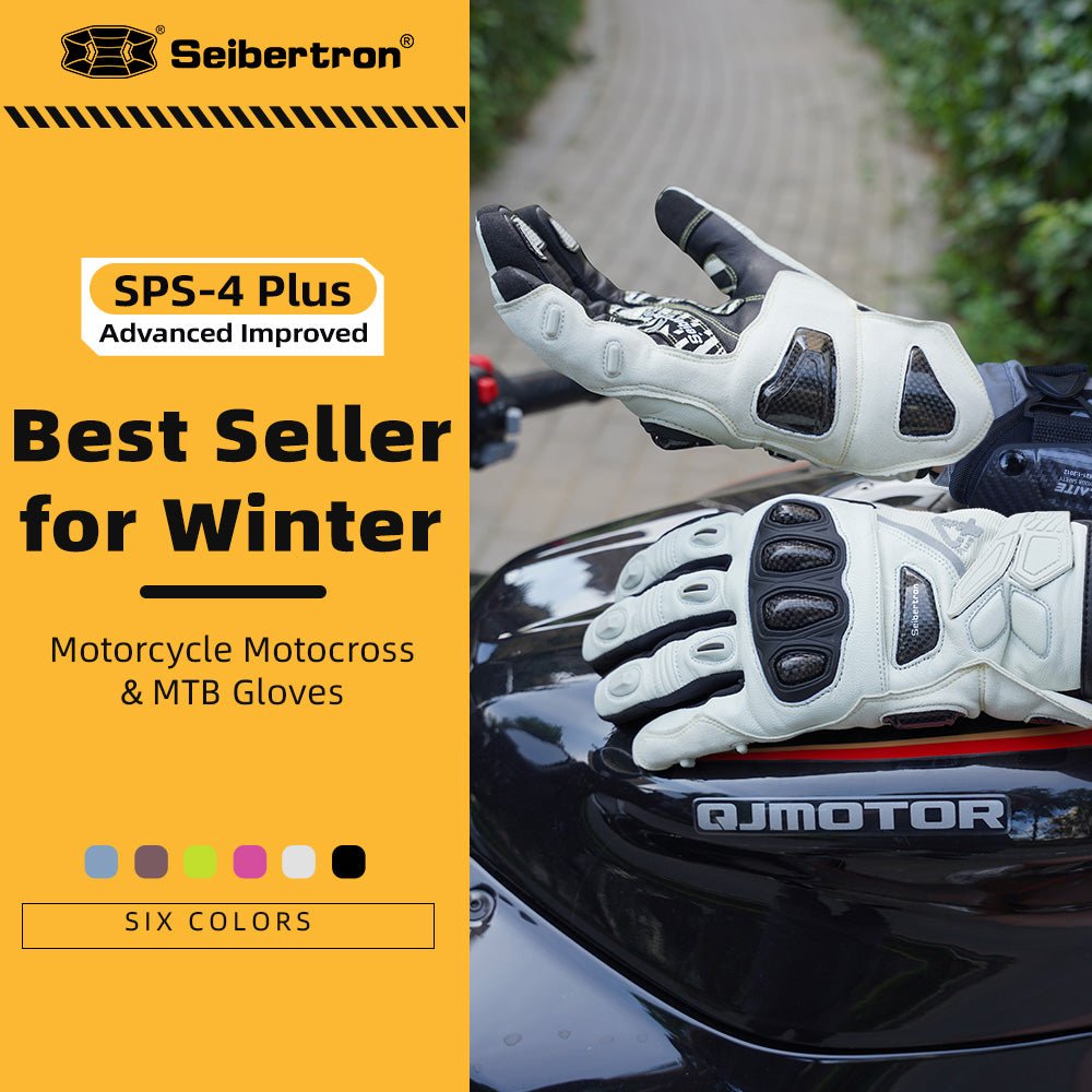 Seibertron SPS - 4 Plus Youth Upgraded Motorcycle Gloves for Snowy Conditions – Motorcycle Gloves with Breathable Lining, Comfortable Motorcycle Gloves for Winter, Carbon Fiber, Waterproof, and Motorcycle Gloves for Low - Light Conditions - Seibertron