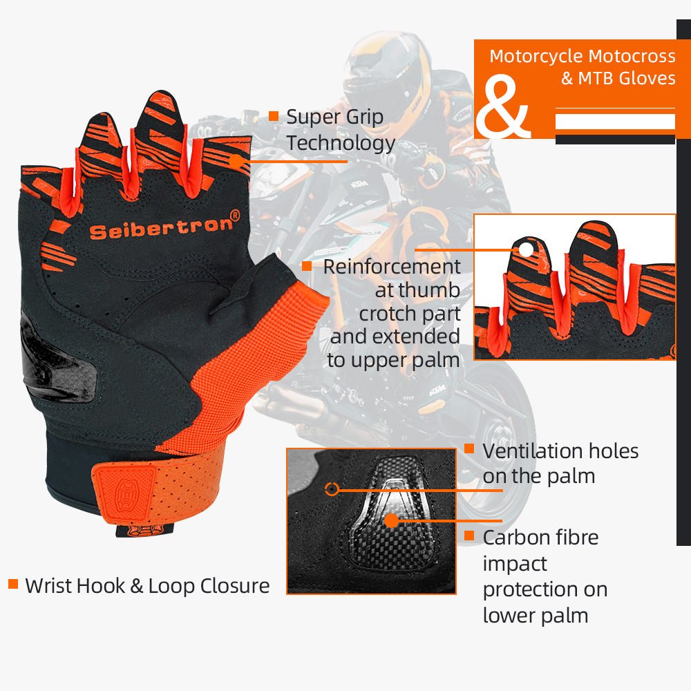 Seibertron SPS - 5 Adult Fingerless Motorcycle Motorcross Cycling Gloves Half Finger MTB Off - Road Riding Glove - Seibertron