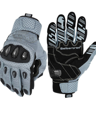 Seibertron SPS2 Plus Youth Summer Motorcycle Gloves – Genuine Leather, Breathable, Carbon Fiber, Abrasion - Resistant, Anti - Slip Design for Enhanced Comfort and Protection - SeibertronSports Gloves