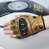 seibertron-gallery:sps7h-scene-color-groups-20260721 | product:8847662776510 | color:Gold | slot:3 | Seibertron SPS-7H Gold half-finger motorcycle gloves scene image 3