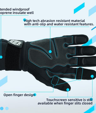 Seibertron W.G.F.G 2.0 Water Resistant Winter Fishing Gloves with Magnetic Finger Flap and Touch Screen for Men and Women – Ideal as Ice Fishing, Photography or Hunting Gloves - Seibertron
