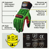 seibertron-gallery:wpc5-safety-gloves-20260715 | product:wpc5 | color:Green Red | slot:3 | Seibertron HIGH-VIS WPC5 safety gloves TPR impact protection and CE ANSI rating detail image