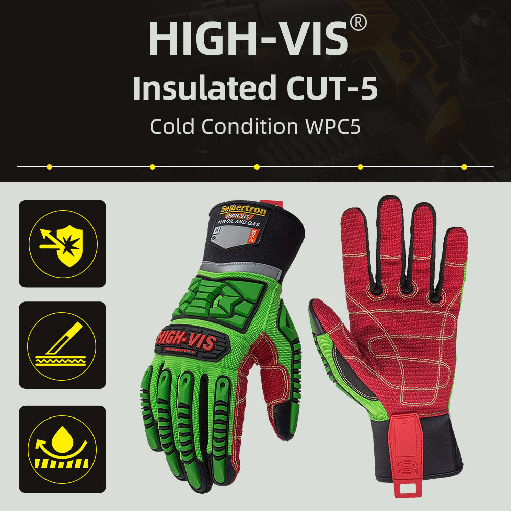 seibertron-gallery:wpc5-safety-gloves-20260715 | product:wpc5 | color:Green Red | slot:2 | Seibertron HIGH-VIS WPC5 safety gloves high-vis oil and gas overview image