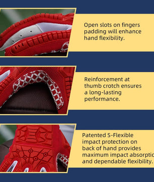 Seibertron Youth Full Finger Lineman 2.0 Padded Palm Football Receiver Gloves, Flexible TPR Impact Protection Back of Hand Glove - Seibertron
