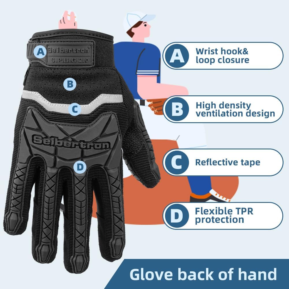 Seibertron Youth S.P.B.G 2.0 Baseball/Softball Batting Super Grip and Protective Gloves - Seibertron