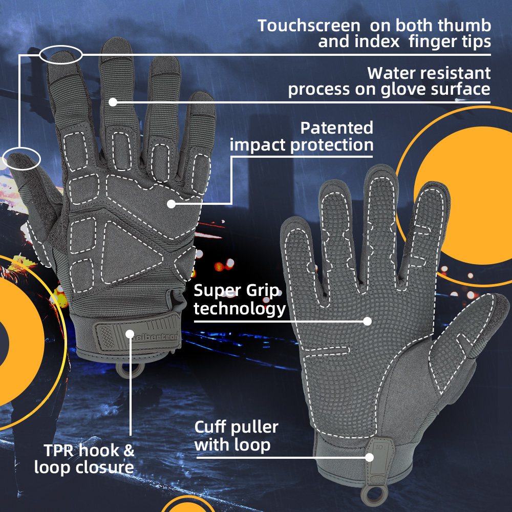 color:Grey | Seibertron S.O.L.A.G 2.0 Full Finger water resistant full finger tactical gloves image 07
