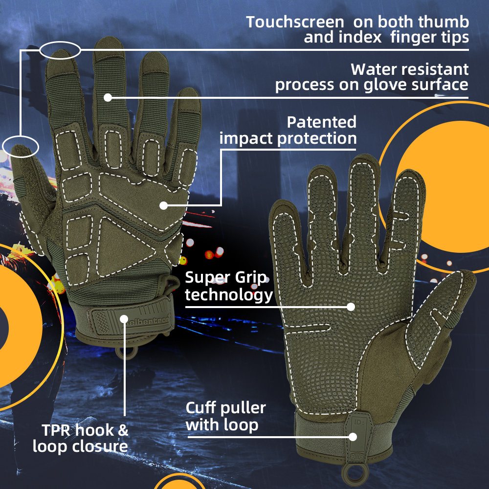 color:Army Green | Seibertron S.O.L.A.G 2.0 Full Finger water resistant full finger tactical gloves image 11