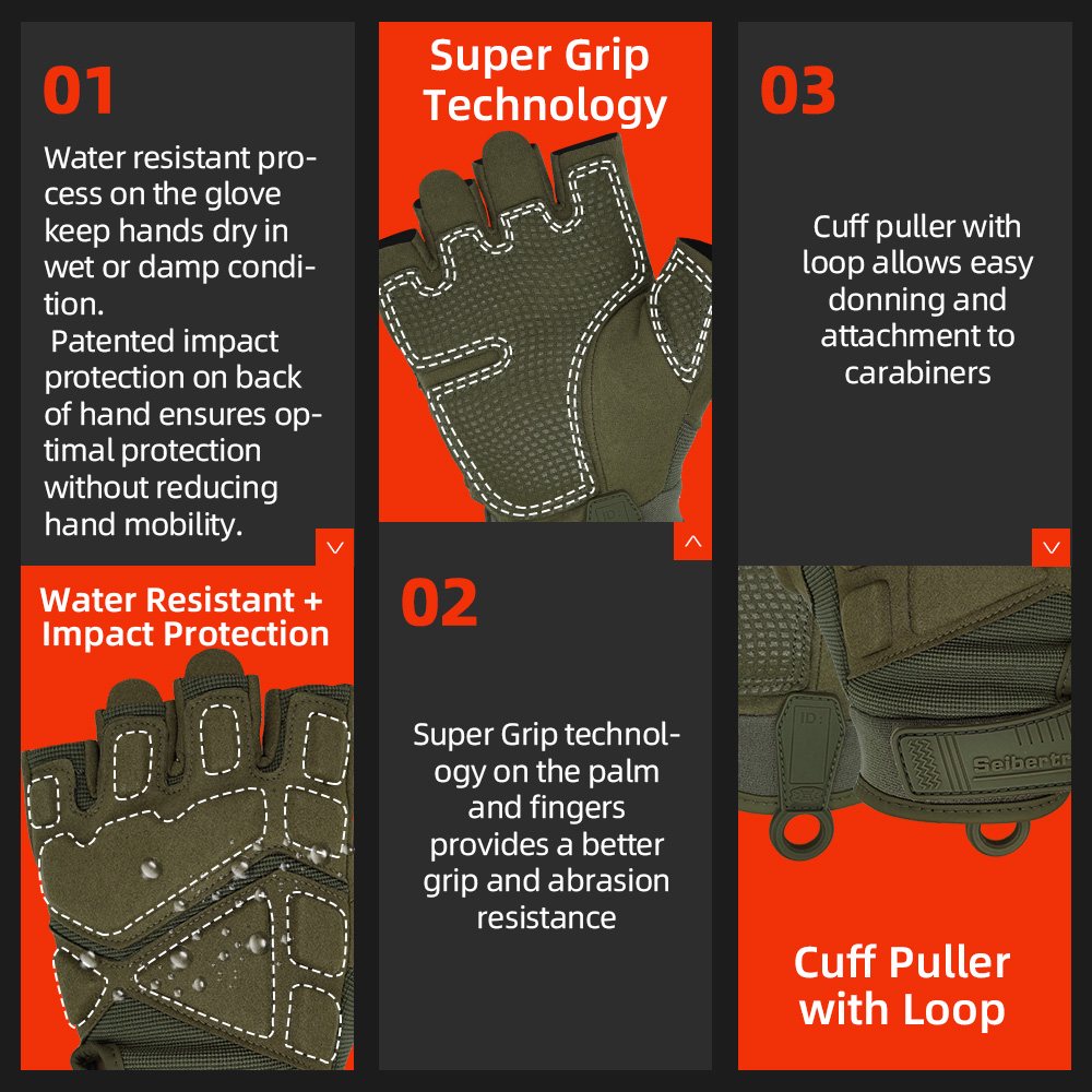 color:Army Green | Seibertron S.O.L.A.G 2.0 Half Finger Gloves half finger outdoor tactical gloves image 12