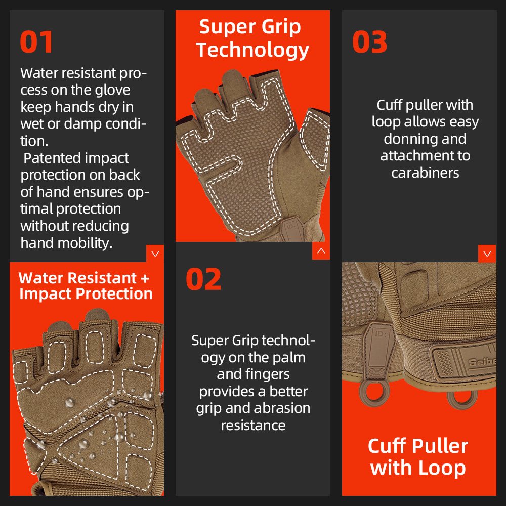 color:Coyote | Seibertron S.O.L.A.G 2.0 Half Finger Gloves half finger outdoor tactical gloves image 16