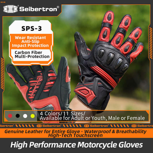 Seibertron Youth SPS-3 Motorcycle Gloves for Men and Women Full Finger Touchscreen Motorbike for BMX ATV MTB Riding, Road Cycling, Knuckle Impact Protection