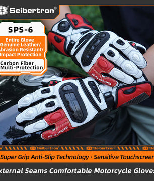 Seibertron Adult SPS-6 All-Season Leather Motorcycle Gloves with Carbon Fiber Protection, Breathable Design, and Anti-Slip Grip – Perfect for Road Racing, Track Riding, and Long-Distance Touring