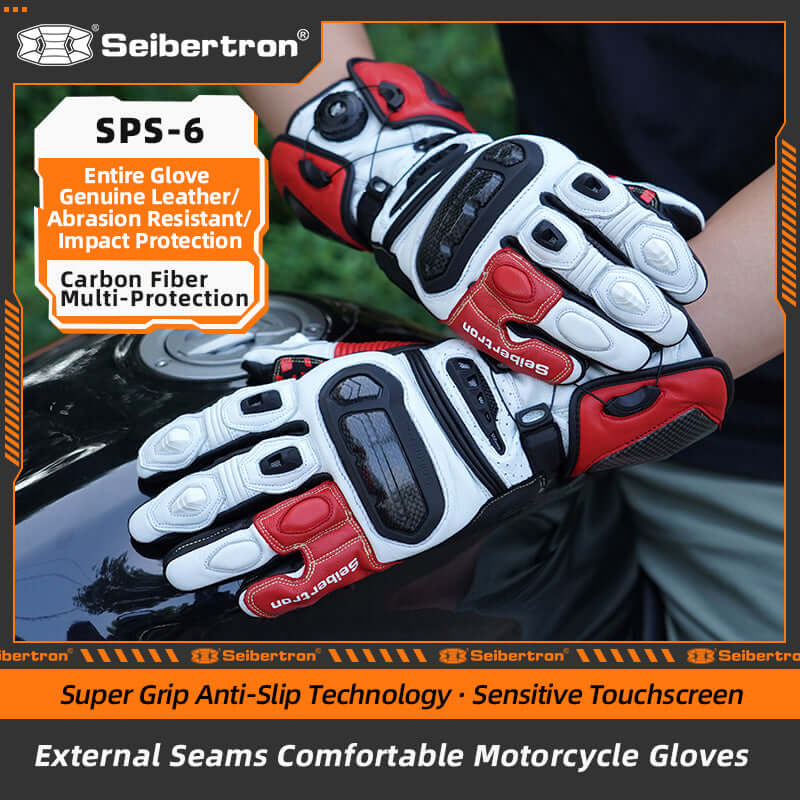 Seibertron SPS-6 All-Season Leather Motorcycle Gloves with Carbon Fiber Protection, Breathable Design, and Anti-Slip Grip – Perfect for Road Racing, Track Riding, and Long-Distance Touring