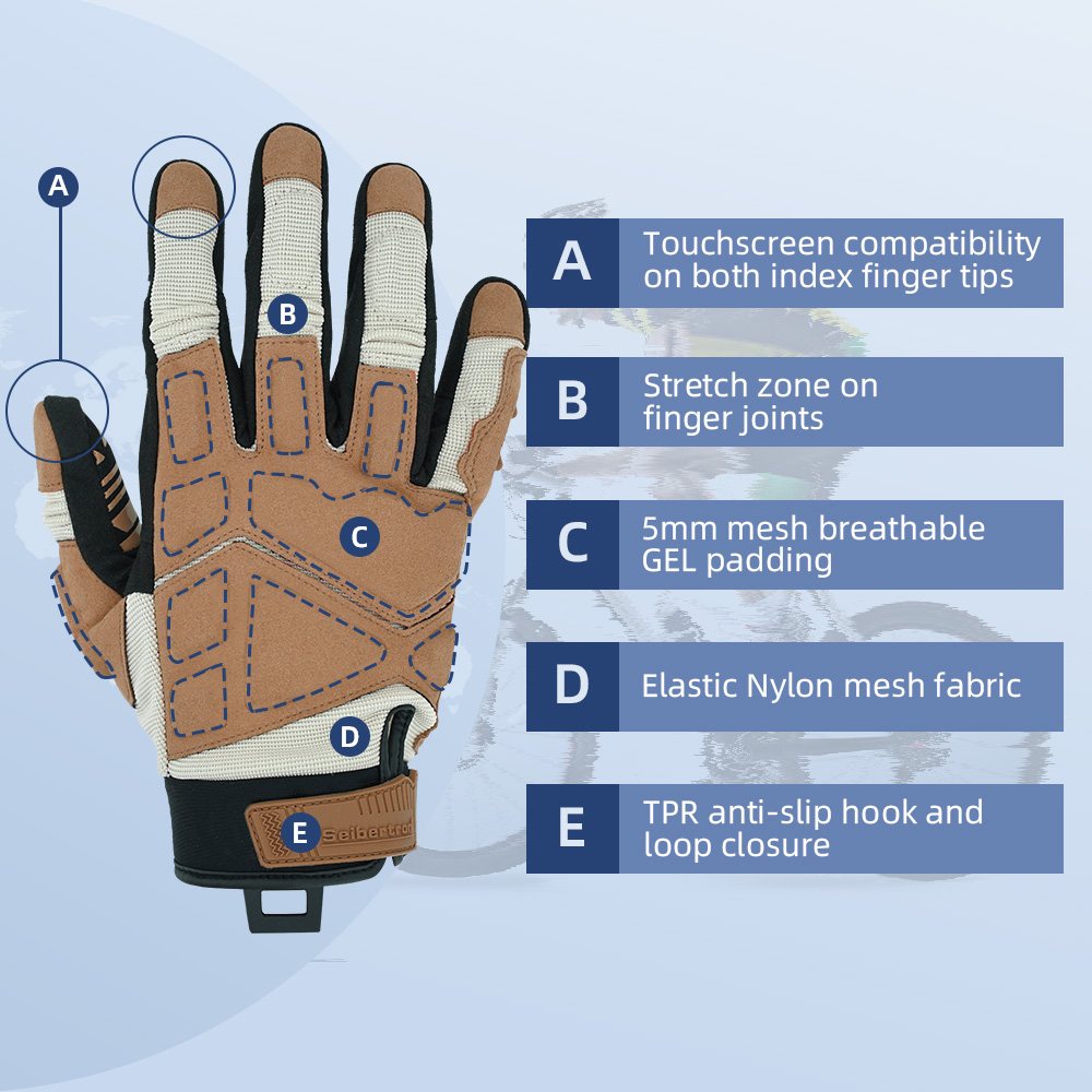 color:Khaki | Seibertron SPS-1 full finger touchscreen motorcycle gloves image 10