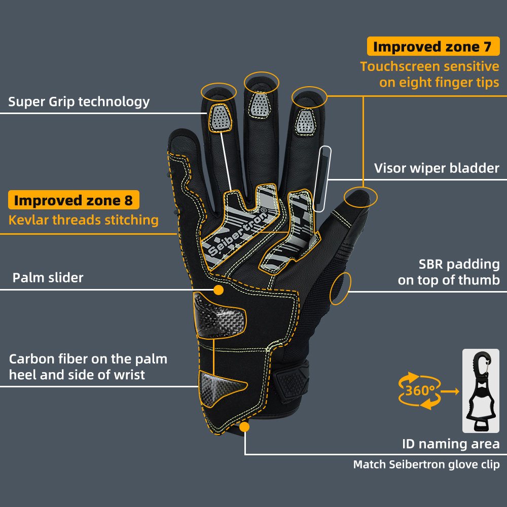 color:Black | Seibertron SPS-4 Plus 3M Thinsulate winter leather motorcycle gloves image 03