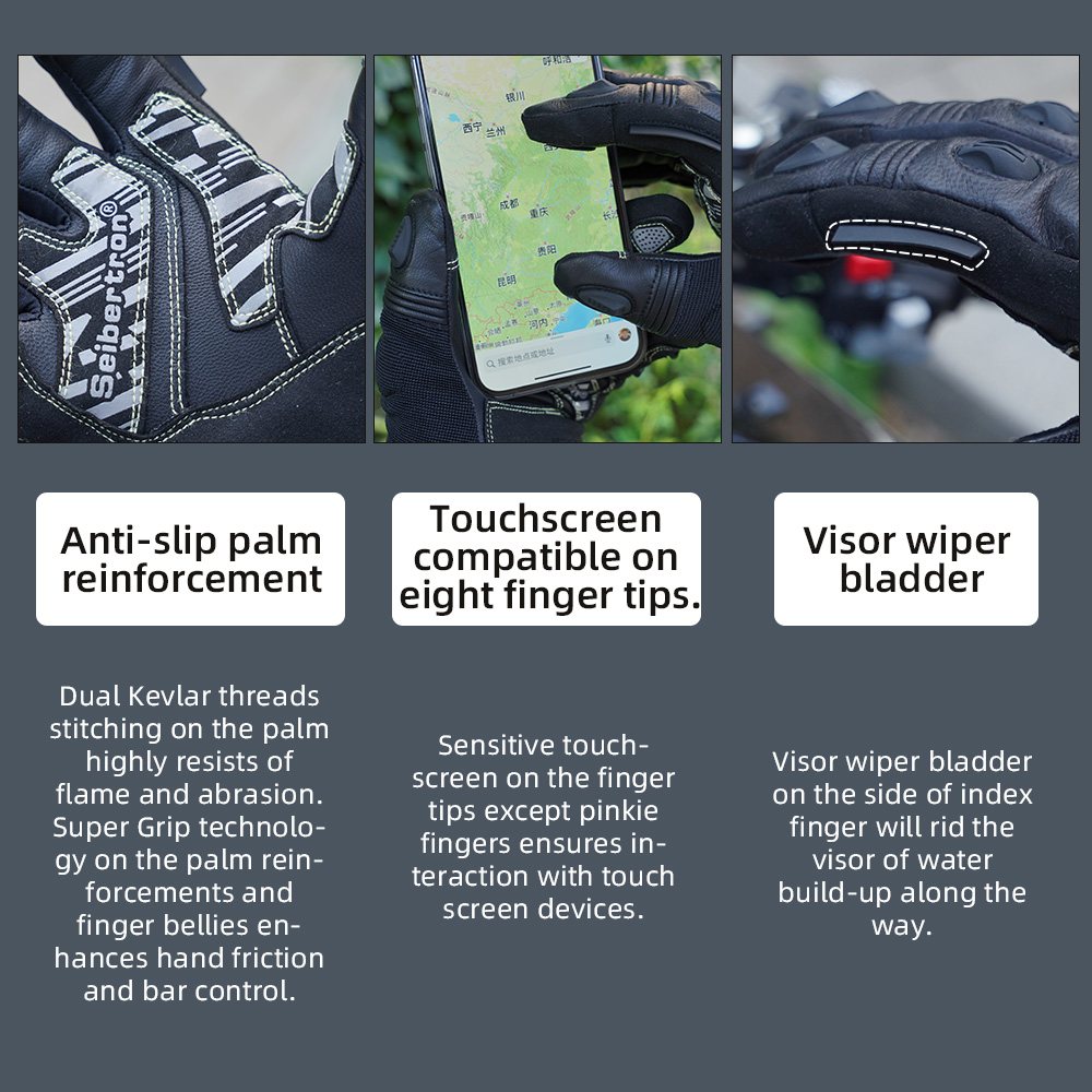 color:Black | Seibertron SPS-4 Plus 3M Thinsulate winter leather motorcycle gloves image 04