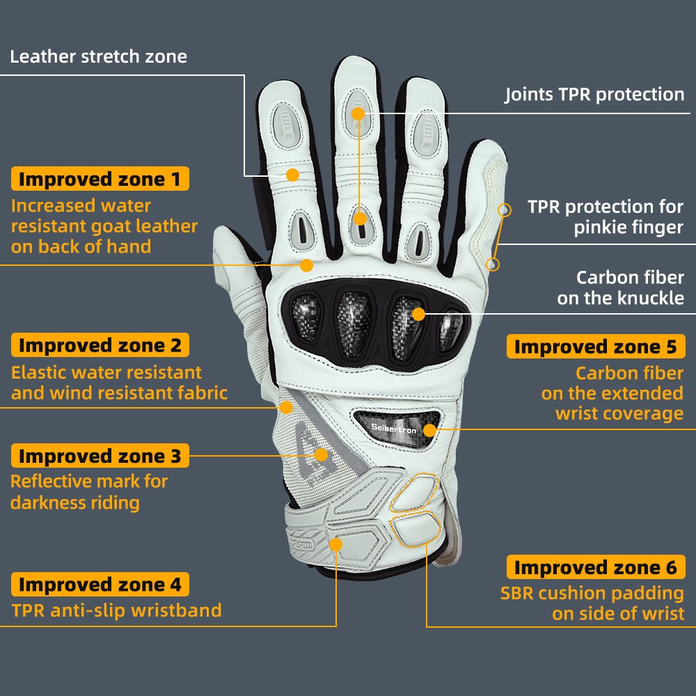 color:White | Seibertron SPS-4 Plus 3M Thinsulate winter leather motorcycle gloves image 06