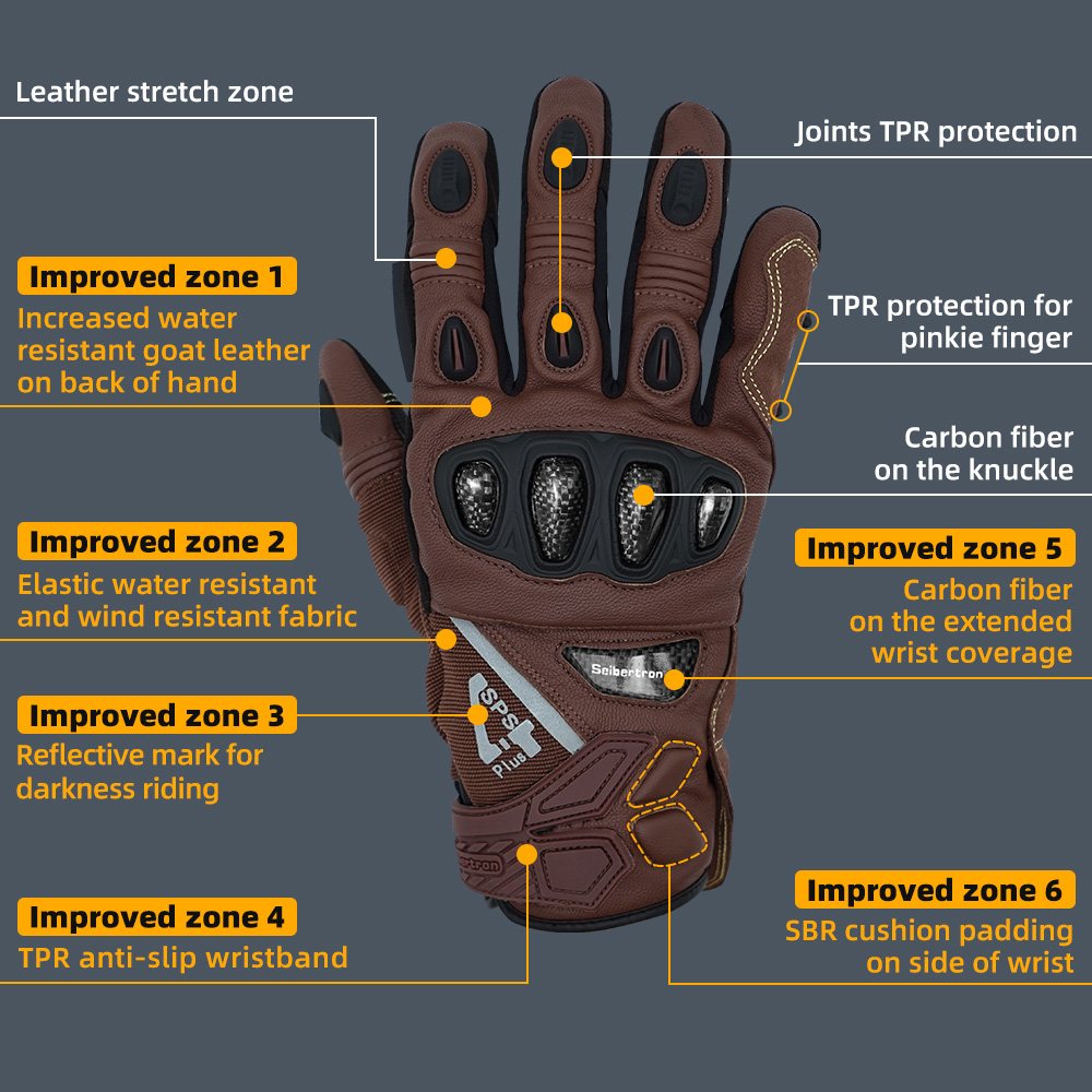 color:Brown | Seibertron SPS-4 Plus 3M Thinsulate winter leather motorcycle gloves image 10