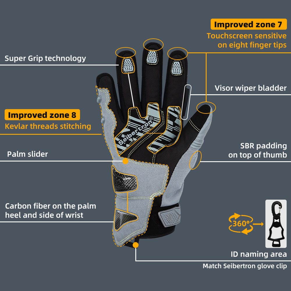 color:Gray | Seibertron SPS-4 Plus 3M Thinsulate winter leather motorcycle gloves image 15