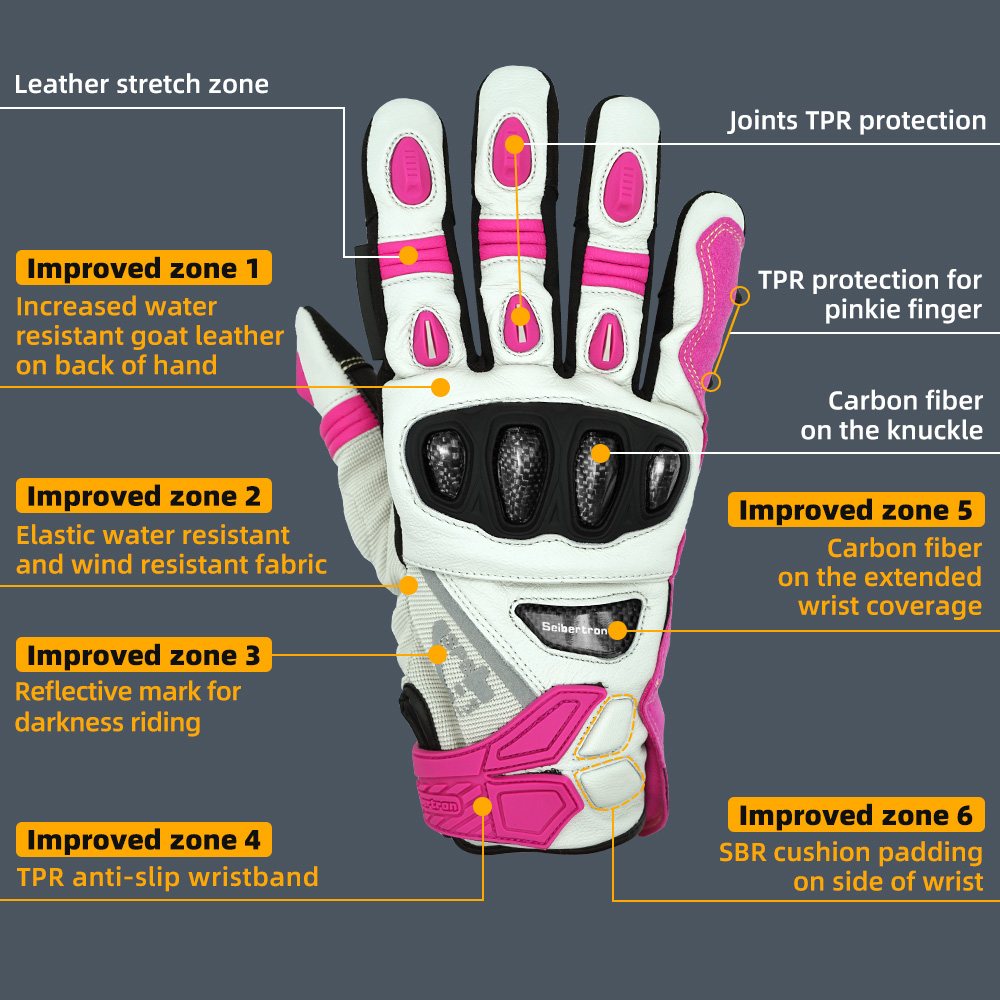 color:Pink | Seibertron SPS-4 Plus 3M Thinsulate winter leather motorcycle gloves image 18