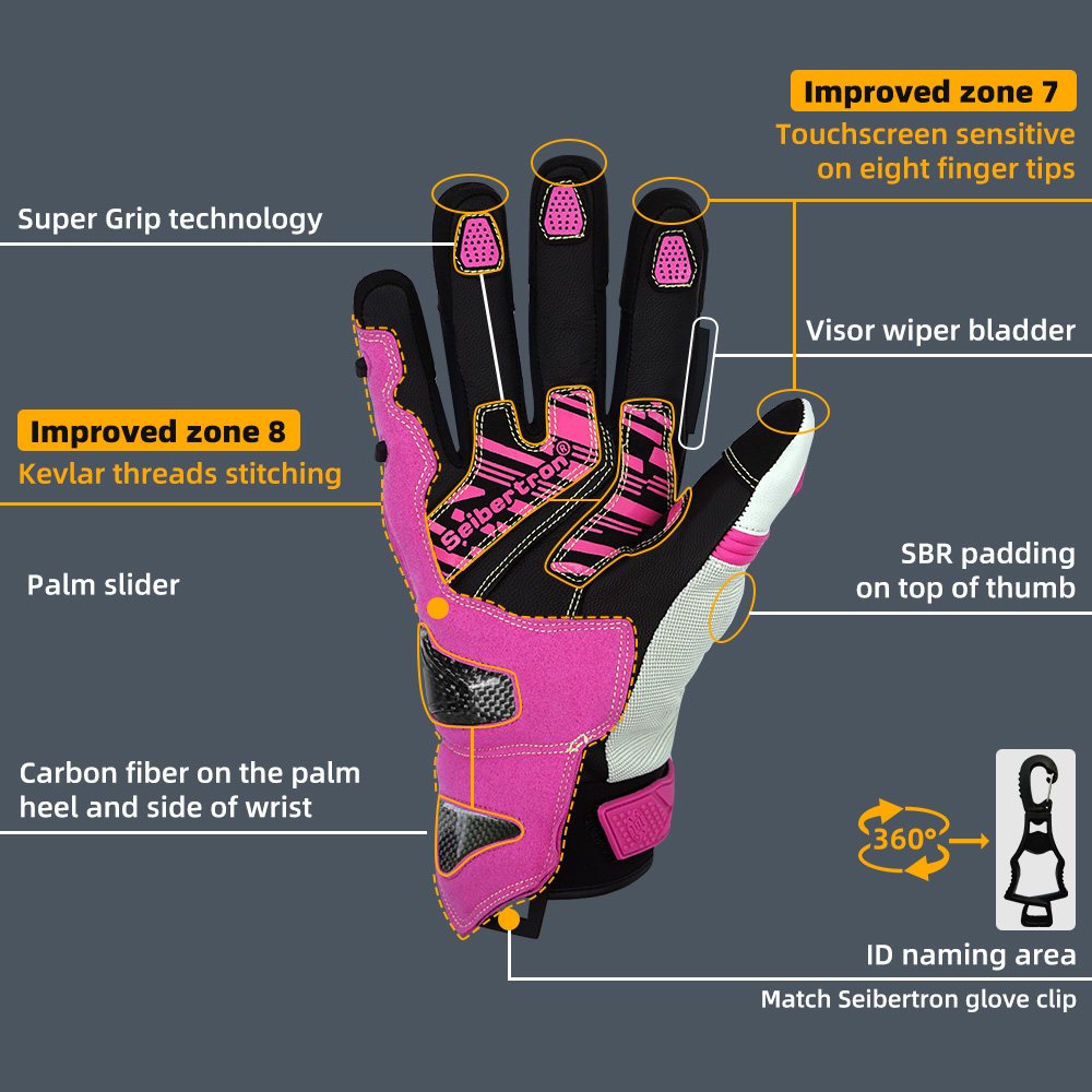 color:Pink | Seibertron SPS-4 Plus 3M Thinsulate winter leather motorcycle gloves image 19