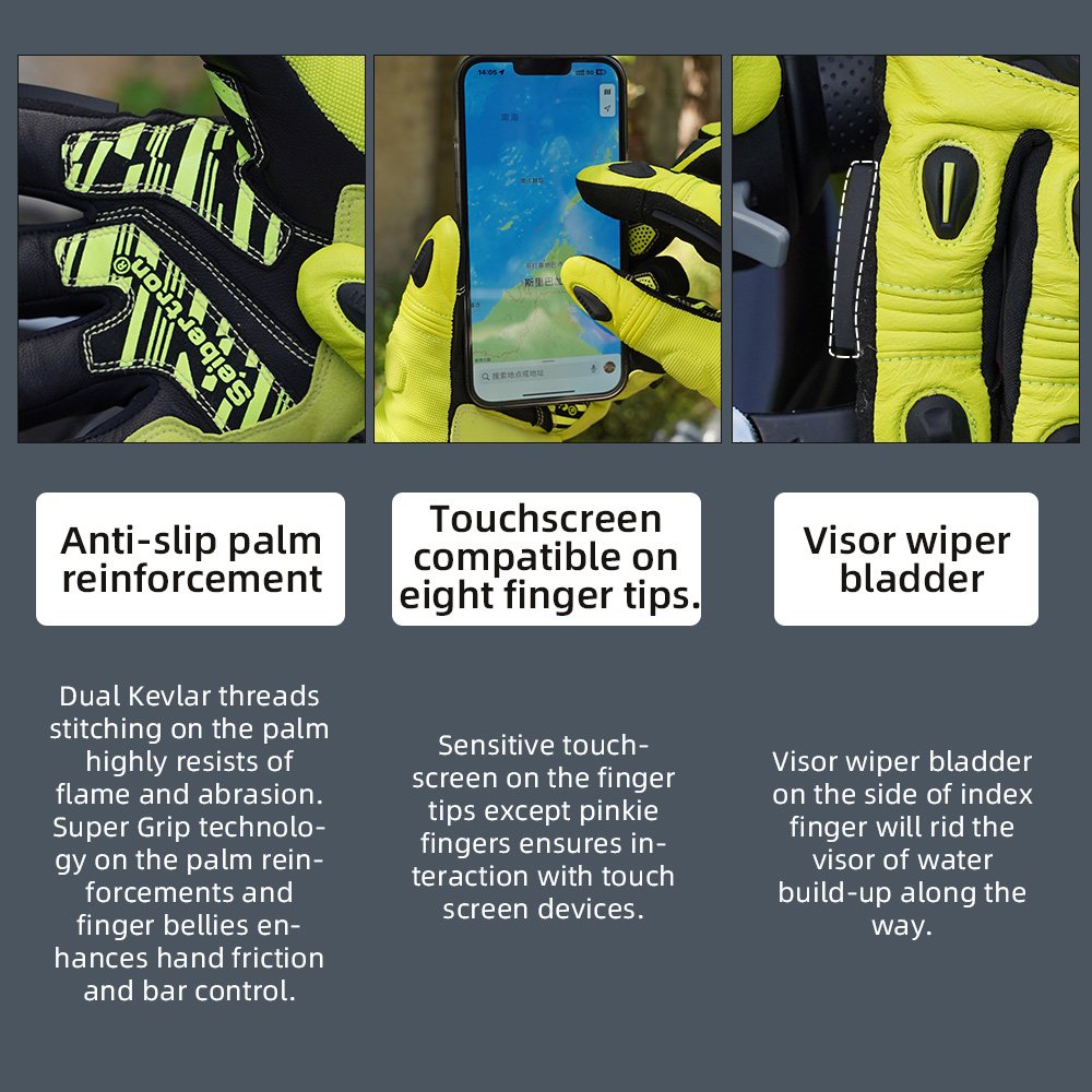 color:Yellow | Seibertron SPS-4 Plus 3M Thinsulate winter leather motorcycle gloves image 24