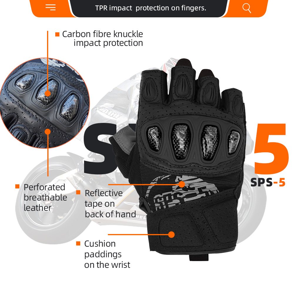color:Black | Seibertron SPS-5 half finger motorcycle gloves image 02