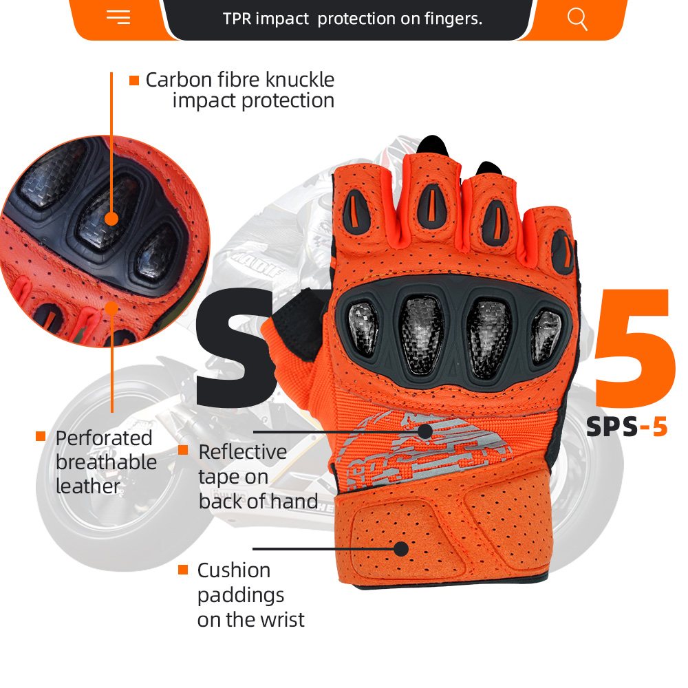color:Orange | Seibertron SPS-5 half finger motorcycle gloves image 09