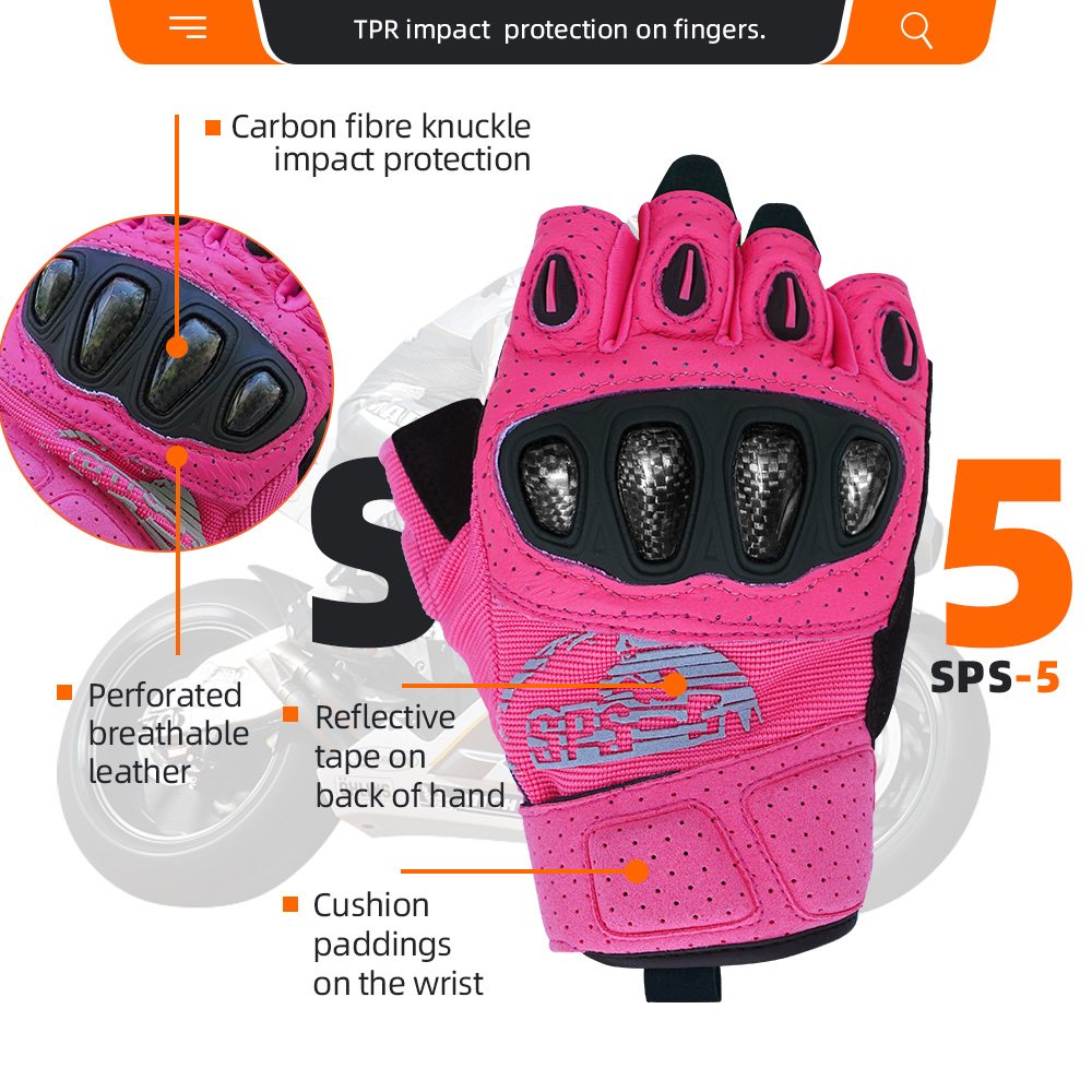 color:Pink | Seibertron SPS-5 half finger motorcycle gloves image 18