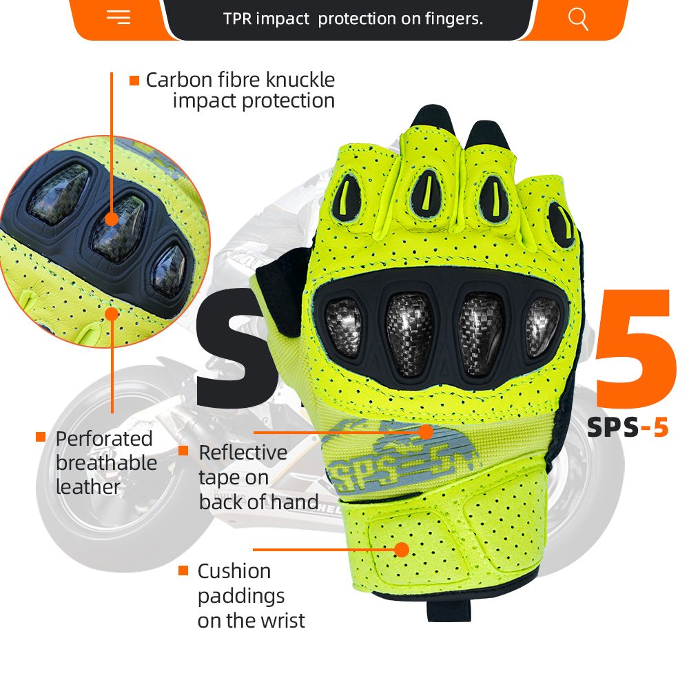 color:Yellow | Seibertron SPS-5 half finger motorcycle gloves image 23