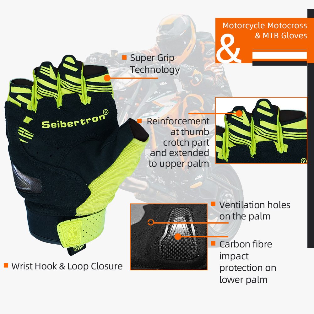 color:Yellow | Seibertron SPS-5 half finger motorcycle gloves image 24