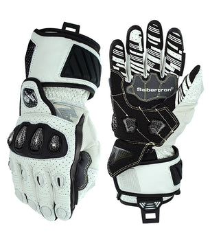 Seibertron SPS-7L long-cuff motorcycle racing gloves in White