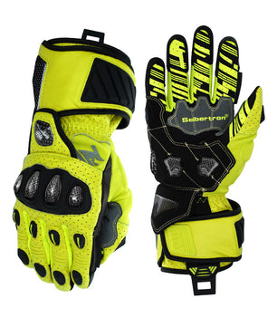 Seibertron SPS-7L long-cuff motorcycle racing gloves in Fluorescent Yellow