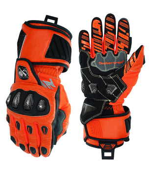 Seibertron SPS-7L long-cuff motorcycle racing gloves in Fluorescent Orange