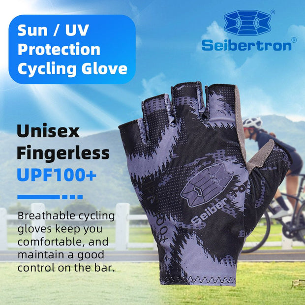 color:Black | Seibertron S.P.S.G-3 UPF100 sun protection fingerless cycling gloves image 01