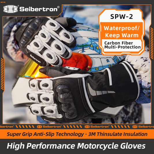 Seibertron SPW-2 Carbon Fiber Hard Knuckle Waterproof Touchscreen Leather Motorcycle Gloves