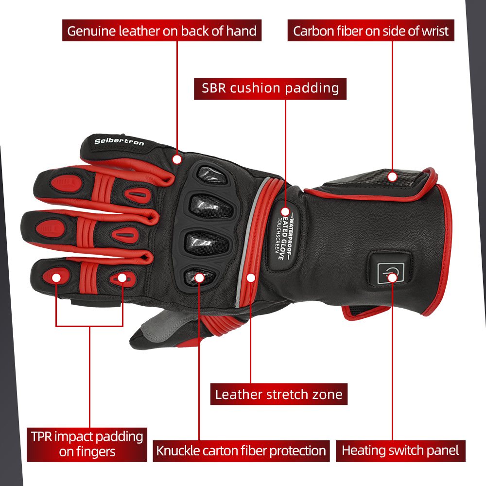 color:Red | Seibertron Rechargeable Heated Gloves waterproof windproof heated gloves for winter outdoor use image 02