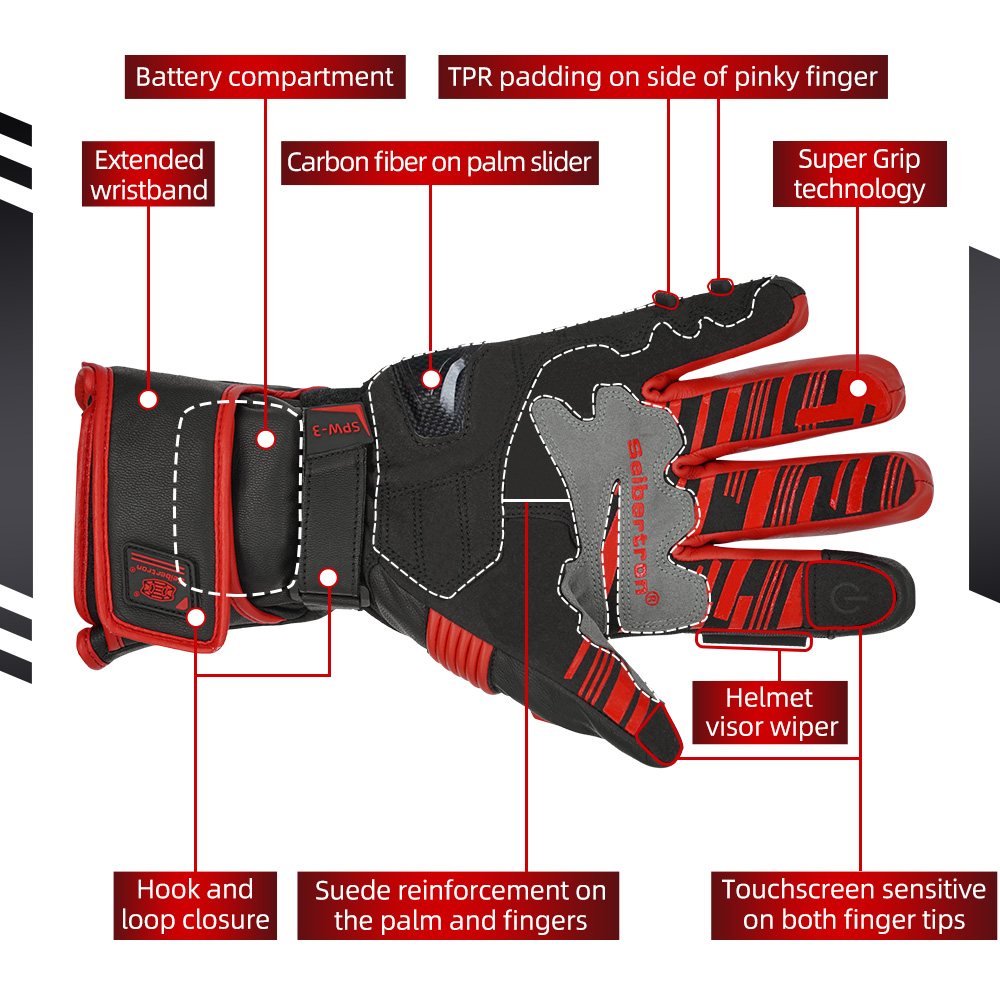 color:Red | Seibertron Rechargeable Heated Gloves waterproof windproof heated gloves for winter outdoor use image 03
