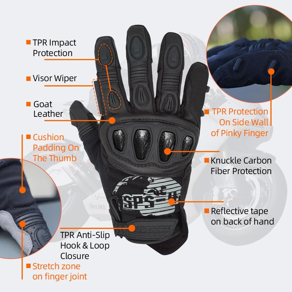 Winter leather gloves for motorcycle riding