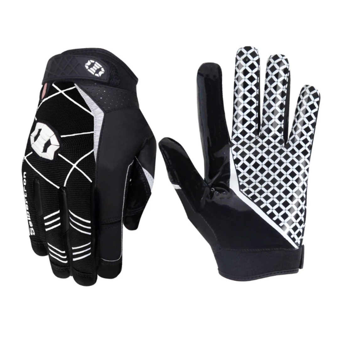 Football gloves designed for wide receiver positions