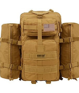 Lightweight backpack made with water-repellent materials for outdoor use.