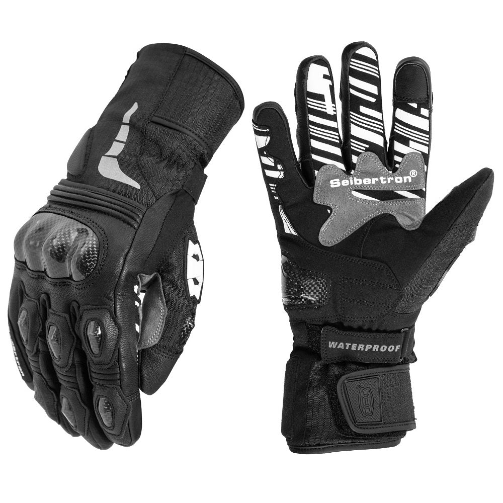 Seibertron SPW - 2 Carbon Fiber Hard Knuckle Waterproof Touchscreen Leather Motorcycle Gloves - SeibertronAutomotive Parts and Accessories